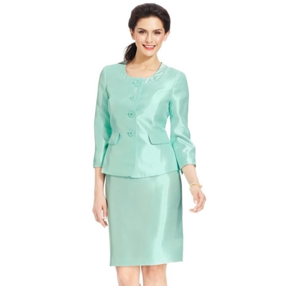 Le Suit Petites The Hamptons Mint Skirt Suit Size 12P NEW